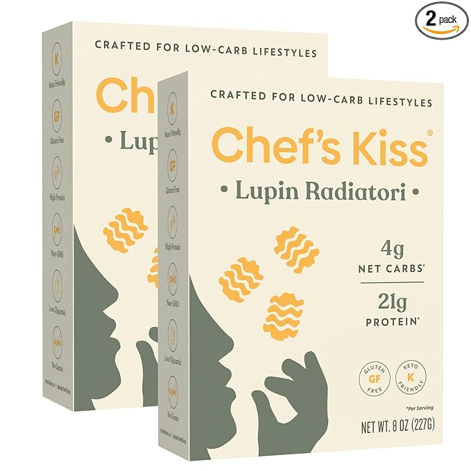 Chef’s Kiss Low Carb Radiatori | 4g Net Carbs 21g Protein | Keto Friendly Low Glycemic Pasta Made from Lupins | Gluten Free High Protein | No Gums | Keto Pasta Alternative | Non GMO | 2-pack (8oz)