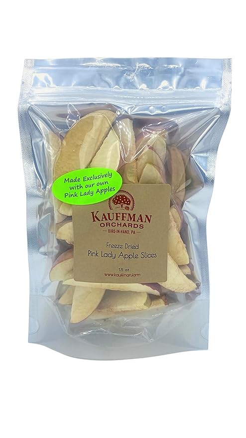 Kauffman Orchards Freeze-Dried Pink Lady Apples- Nutritious and Delicious Light-Weight Homemade Fruit Snack - 1.5 Ounce Bag