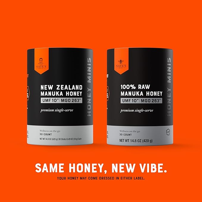 Nate's Manuka Honey Minis - 30 count Single-serve Pure Manuka Honey - MGO 263+ | UMF Certified 10+ - 30 Single-Serve Packets for On-the-Go Daily Wellness