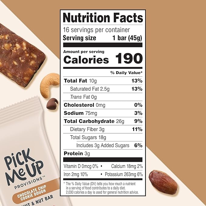 Pick Me Up Provisions™ Gluten Free Chocolate Chip Cookie Dough Fruit &amp Nut Bar 1.6 oz. 16 Bars/Box