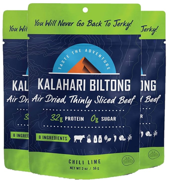 Lime Chili Kalahari Biltong Air-Dried Thinly Sliced Beef 2oz (Pack of 3) Sugar Free Gluten Free Keto &amp Paleo High Protein Snack