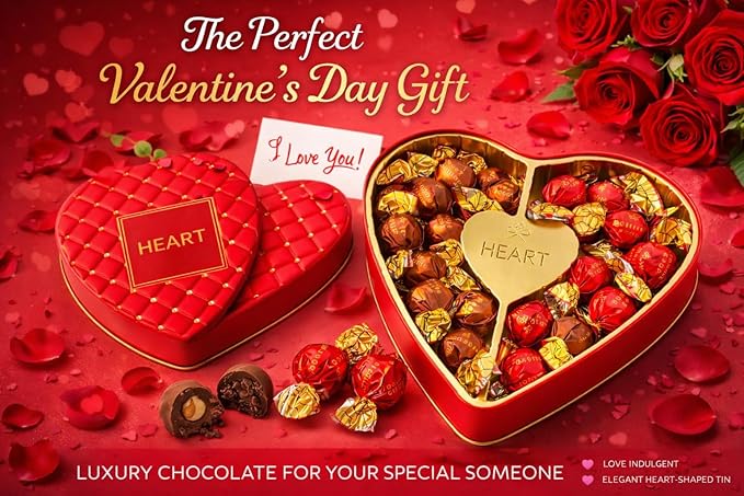 Premium Italian Chocolate Truffles Gift Box - Heart Shaped Valentine's Day Gourmet Assortment - Milk Chocolate Hazelnut &amp Dark Chocolate Luxury Collection - Perfect Anniversary Birthday Gift for W