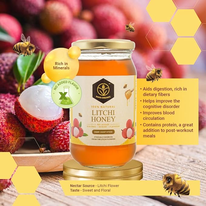 Shiva Organic Litchi Honey 250 grams NMR Tested 100% Natural Healthy and Pure Honey No Added Sugar &amp Flavour from Litchi flowers