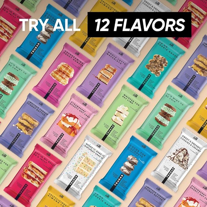 TRUBAR Vegan Protein Bar Get In My Belly Pb &amp Jelly Gluten Free Plant Based High Fiber Dairy Free Low Fat Non GMO No Sugar Alcohols 12G Lean Protein 13G Fiber Healthy Snack Bars 12 CT