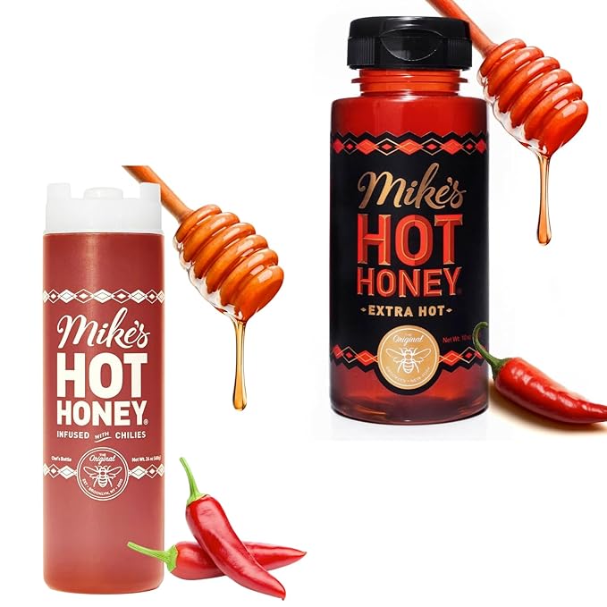 Mike's Hot Honey America's #1 Brand of Hot Honey Spicy Honey Infused with Chili Peppers Gluten-Free Paleo-Friendly Sweet Heat Perfect for Hot Sauce Lovers (10oz Extra Hot + 24oz Chef’s Bottle)