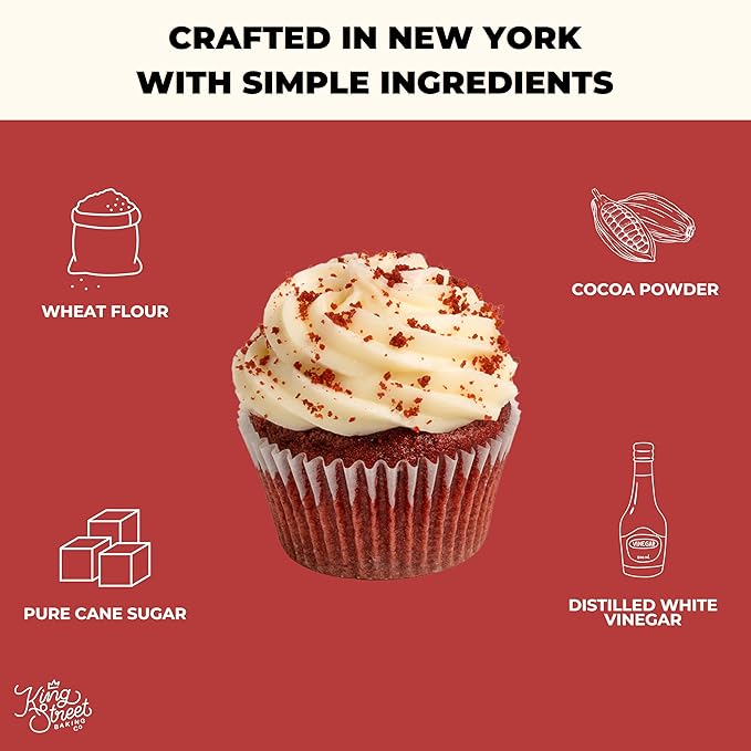 King Street Baking Co Red Velvet Cupcake &amp Cake Mix - Premium Ingredient Box Mix - Makes 12 Cupcakes or 8 Inch Sheet Cake - 1 Pack