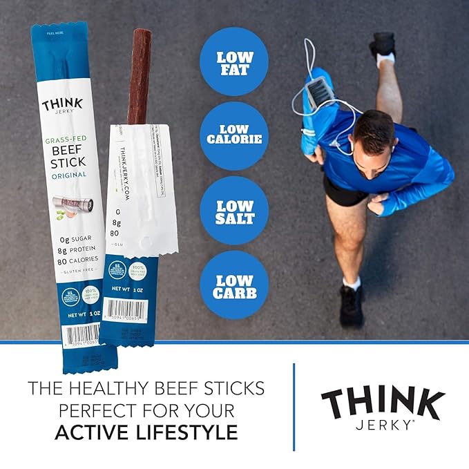 (Pack of 10 Sticks) Think Jerky Original Grass-Fed Beef Sticks (1.0 OZ/Stick)