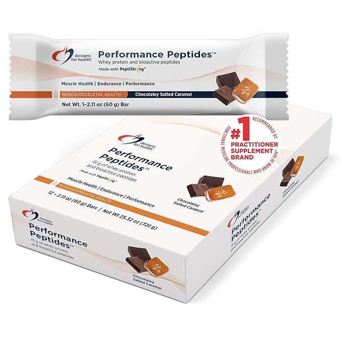 Designs for Health Performance Peptides Bars (12 Bars) | 15 g Whey Protein + 2.4 g PeptiStrong for Muscle &amp Endurance Support – Sweetened with Allulose – Vegetarian Gluten-Free Non-GMO &lt1 g