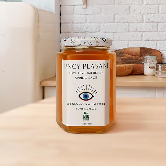 Fancy Peasant Sticky Trio Greek Honey Gift Set Includes Fir Lavender &amp Spring Sage Jars Organic Raw Unfiltered Honey Pure &amp Natural 14.2oz Each