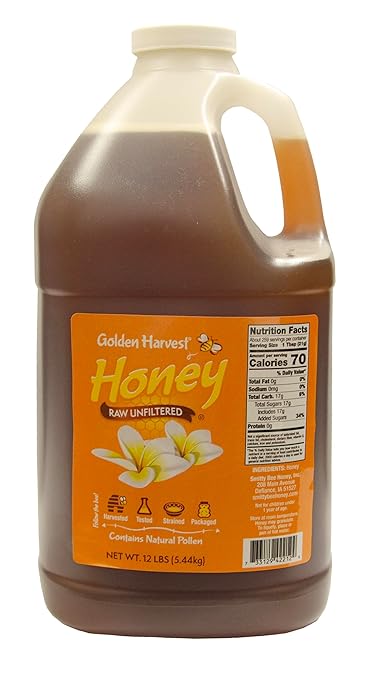 Golden Harvest Honey Unfiltered Raw Extra Light Wildflower Blend – 100% Pure Honey – Contains Natural Pollen – 12 Pounds – Sold by North Mountain Supply