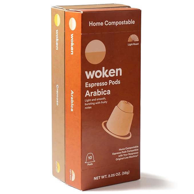 WOKEN COFFEE Compostable Nespresso Pods | Mixed Collection | Arabica Cremoso Light &amp Dark Roast | Roasted USA | Compatible With Nespresso Original Machines | Eco-Friendly Biodegradable Coffee C