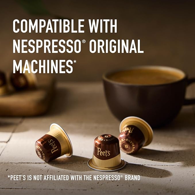 Peet's Coffee Medium Roast Espresso Capsules Compatible with Nespresso Original Machines 100% Arabica Coffee - Big Bang Intensity 9 50 Count (5 Boxes of 10 Espresso Capsules)