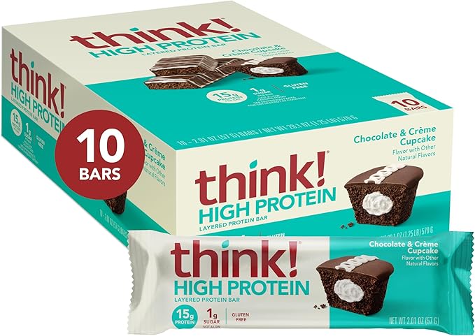 think! Protein Bars High Protein Snacks Gluten Free Kosher Friendly Sweet Treat Chocolate &amp Creme Cupcake 10 Count (Packaging May Vary)