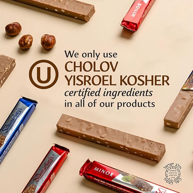Schmerling's Minor Premium Swiss Chocolate Bars - Crunchy Milk Chocolate Candy Bars with Roasted Hazelnuts - GMO-Free Kosher for Passover OU - 22g Each - Bulk (Pack of 30)