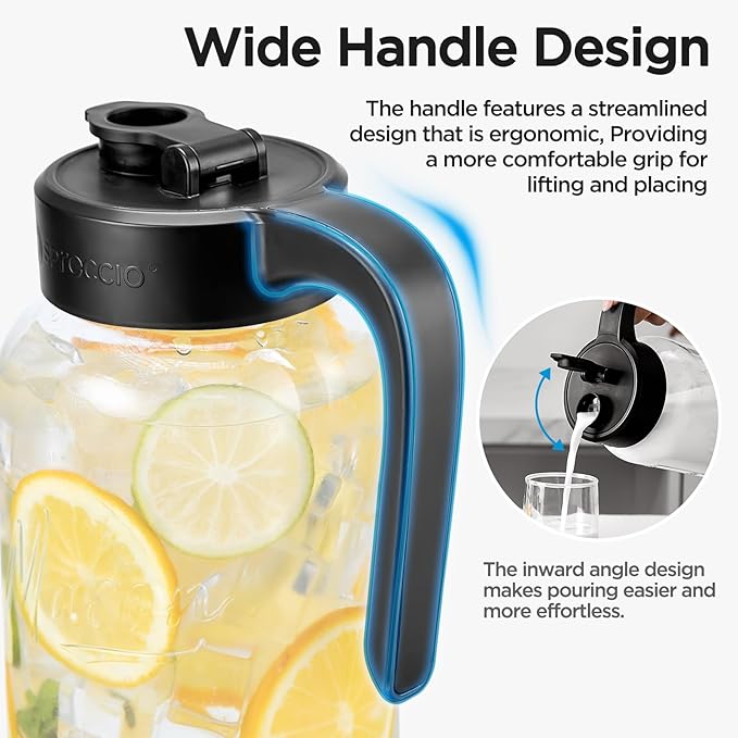 Mason Jar Pitcher - Airtight &amp Leakproof Glass Pitcher with Lid Perfect for Breastmilk Cold Brew and Sun Tea 2 Quart (64 oz) Mason Jar with Pour Spout Lid
