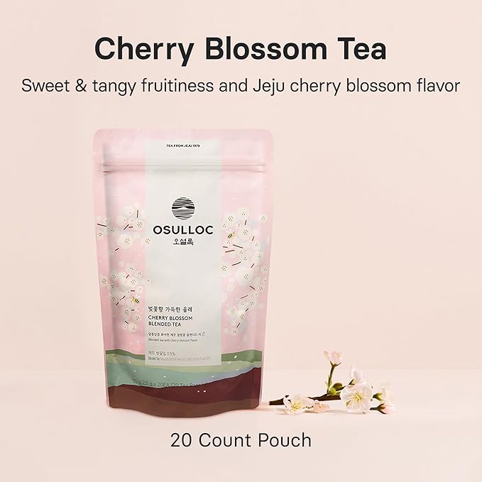 OSULLOC Cherry Blossom Tea (Floral Sweet cherry scent) | Sweet Fruit Tea | 20 Pyramid Tea Bags 1.76oz