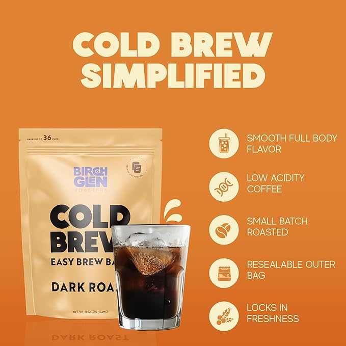 Birch Glen Roasters Cold Brew Coffee Bags - 12 Pack of Coarse Ground Coffee Filter Pitcher Packs for Easy Brewing - 100% Arabica - Yields 6 Pitchers - White Chocolate Mousse Flavor