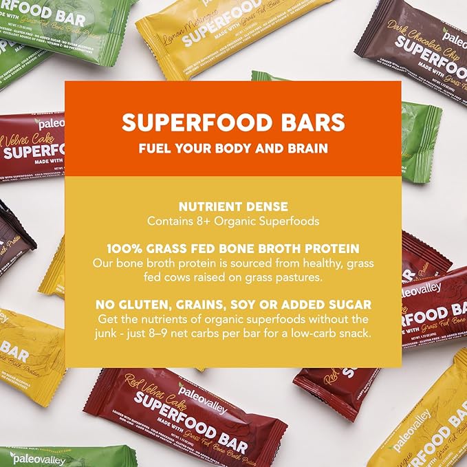Paleovalley Superfood Bars – Lemon Meringue– 10 Pack – 9g Protein per Bar – Gluten-Free Grain-Free Paleo Non-GMO – On-the-Go Snack
