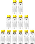 12 Pack of 12 Ounce Clear Honey Bears with Sealable Yellow Flip Top Lids (12 oz. Clear Bear 12pk Yellow)