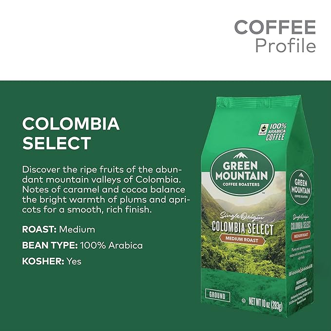 Green Mountain Coffee Roasters Colombia Select Ground Coffee Fair Trade Select Medium Roast Bagged 10oz (Pack of 5)
