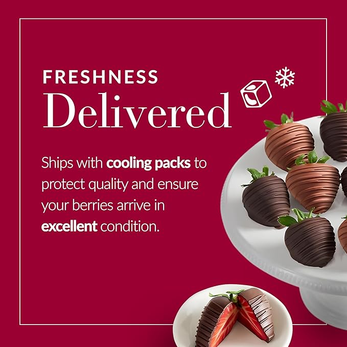 Shari’s Berries Artisan Belgian Mixed Milk &amp Dark Chocolate Strawberries | Chocolate Covered Strawberry Gift Box | for Valentine's Day Anniversary Celebrations &amp Thank You’s (Half Dozen 6 B