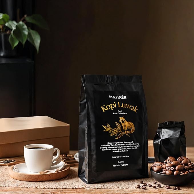 MATINÉE Wild Kopi Luwak Coffee Beans Medium Roast Whole Bean Beans Civet Coffee - Sustainably Sourced From Vietnam 8.8oz / 250 Grams