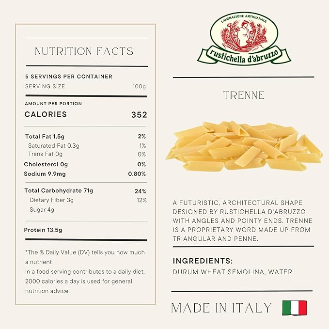 Rustichella d'Abruzzo Trenne Pasta Unique Triangular Penne Shape Ideal for Olive Oil Sauces &amp Bakes Authentic Italian Durum Wheat Perfect for Chefs &amp Home Cooks Holds Sauce Beautifully 5