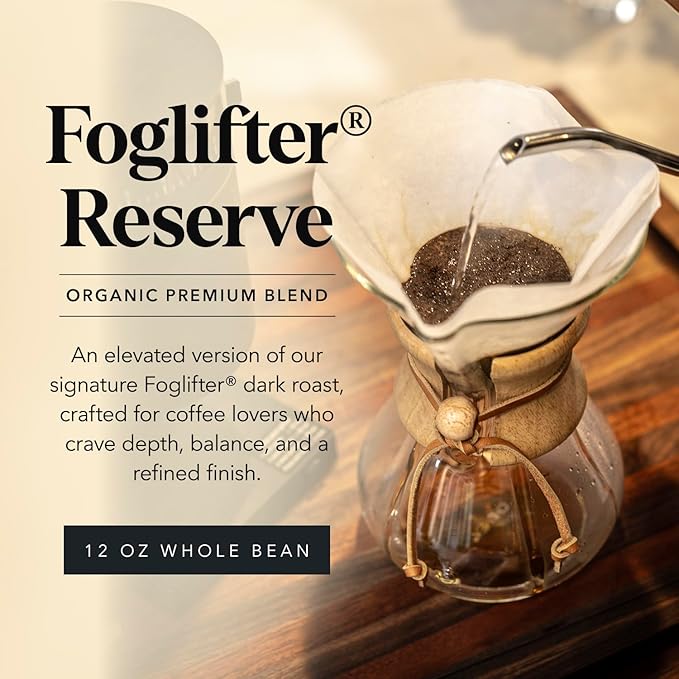 Carmel Valley Coffee Roasting Foglifter® Reserve – Whole Bean Organic Medium Dark Roast Coffee Connoisseur's Premium Blend Citrus Zest &amp Toffee Notes 12 Ounce Bag