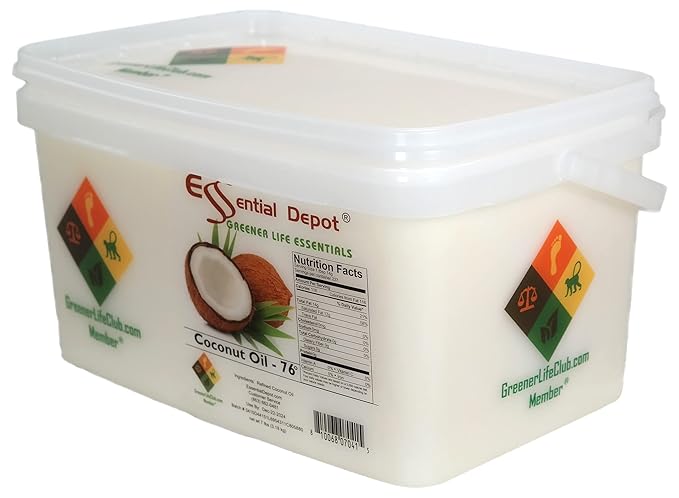 Coconut Oil - 76F - 7 lb - No Scent/Odor - also called Coconut Butter - Food Grade - safety sealed PP container with resealable lid and removeable and re-attachable handle - microwave-safe freezer-sa