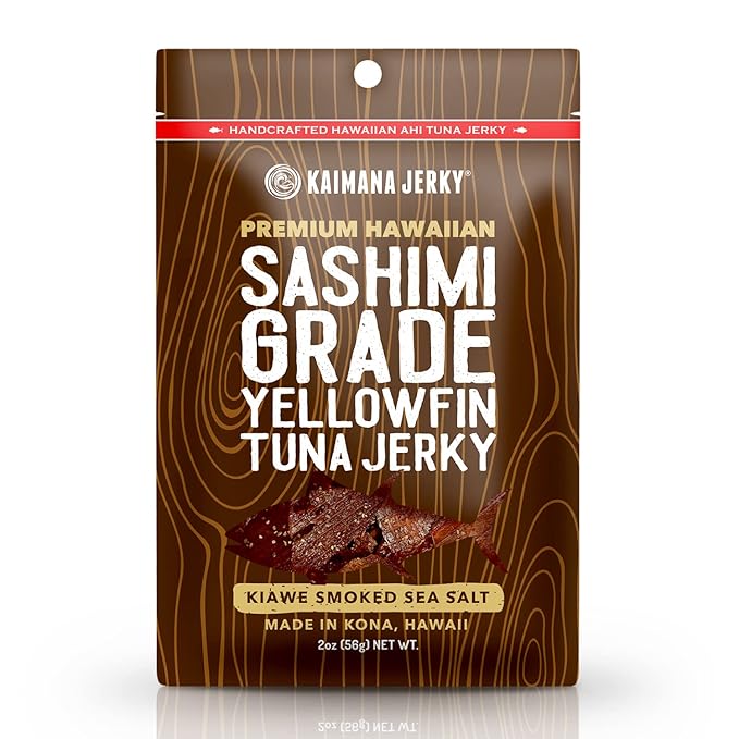 Kaimana Ahi Tuna Jerky Kiawe Smoked Sea Salt - Soft and Tasty - Premium Fish Jerky Made in the USA. High in Omega 3's All Natural and Wild Caught - 2 Ounce (Pack of 3)