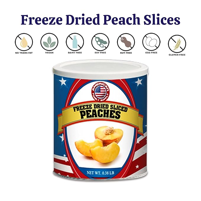Fresh and Honest Foods 100% All Natural Freeze Dried Peach Slices 7.04 OZ #10 Can up to 20 yrs Shelf Life. Perfect for Emergencies Food Storage Survival. (06 Cans)