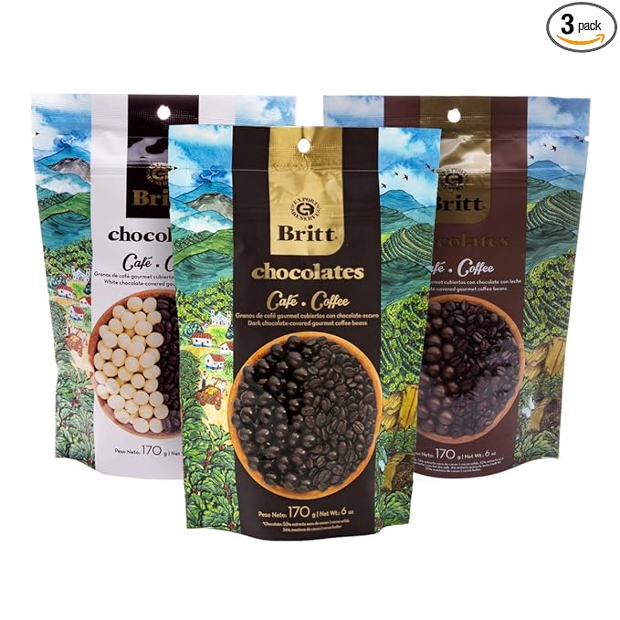 Cafe Britt® Chocolates – Gourmet Chocolate-covered Arabica Coffee Beans (Dark Milk and White Chocolate) (3 Pack) (6 oz) Gluten Free No Artificial Ingredients No Trans Fat Costa Rican Product