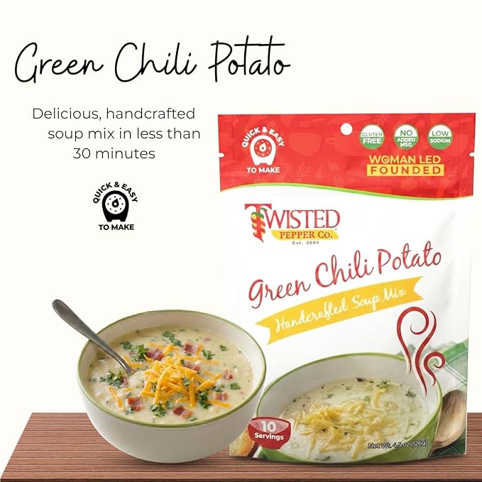 Twisted Pepper Co. Green Chili Potato Soup Mix: Gluten-Free – Handcrafted Soup – Thick Creamy &amp Zesty Flavor with a Kick of Green Chilies Quick &amp Easy Meal Ready in 30 Minutes Serves 8 Ad