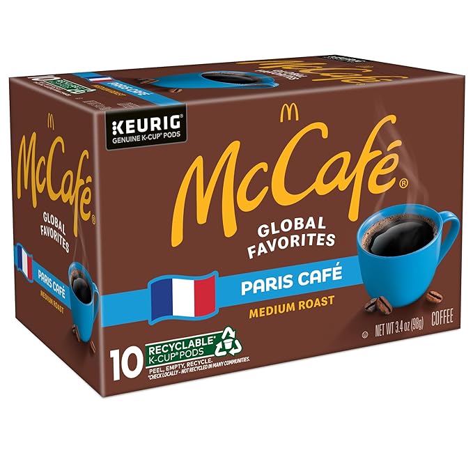 McCafe Paris Café Single Serve Coffee Keurig K-Cup Pods Medium Roast Coffee 60 Count (6 Packs of 10)