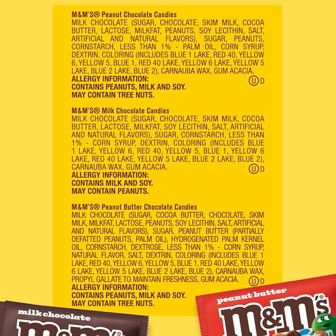 M&ampM'S Milk Chocolate Candy Variety Pack Full Size Pack of 18 Bulk Candy Chocolate