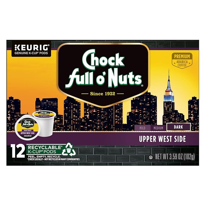 Chock Full o'Nuts Coffee K-Cup Pods Donut Shop &amp Upper West Side Coffee 12 CT (2ea) (Variety Pack)