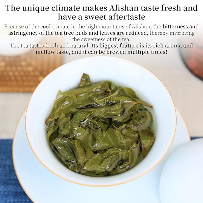 XIXICHA Alishan Oolong Tea Loose Leaf Grade AAA Taiwan High Mountain Gaoshan Ulong Tea Taiwan Tea Taiwanese Green Oolong Tea Floral and Fruity Aroma（120 cups） 5.29oz/150g 阿里山 乌龙茶