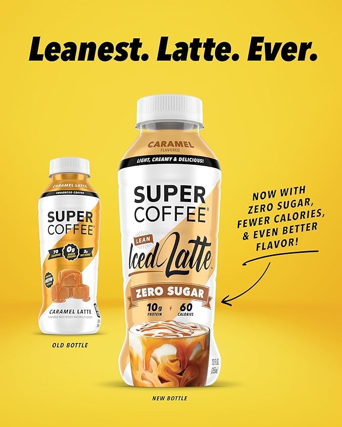 SUPER COFFEE Keto Protein Coffee (0g Added Sugar 10g Protein 70 Calories) [Caramel] 12 Fl Oz 12 Pack | Iced Smart Coffee - SoyFree GlutenFree