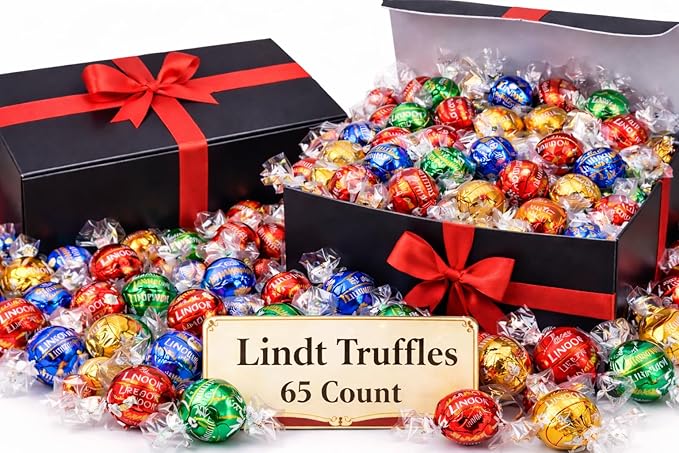 Lind.tAssorted Chocolate Truffles 60 Count 4 to 8 Flavors Individually Wrapped Gourmet Chocolate Candy Truffles Chocolate with Melting Truffle Center- Perfect for Easter Baskets etc. Parties Birthda