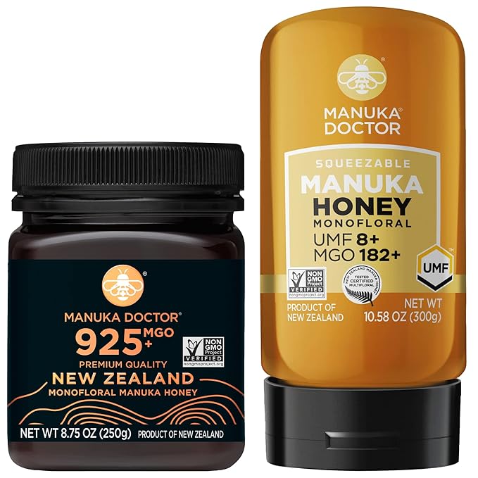 MANUKA DOCTOR - MGO 925+ and MGO 182+ SQUEEZY Manuka Honey Monofloral Value Bundle 100% Pure New Zealand Honey. Certified. Guaranteed. RAW. Non-GMO