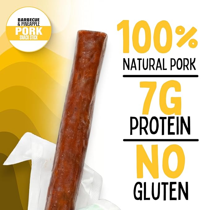 Barbecue and Pineapple Natural Pork Meat Sticks Sogo Snacks Smoked Meat Stick Travel Snacks Snack Bundle of 24 Mild Flavored Snack Sticks
