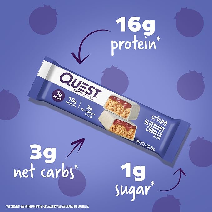 Quest Nutrition Crispy Blueberry Cobbler &amp Dipped Chocolate Cookies &amp Cream Protein Bars 16-18g Protein 1-3g Sugar 3-6g Fiber Gluten Free Keto Friendly 12 Count