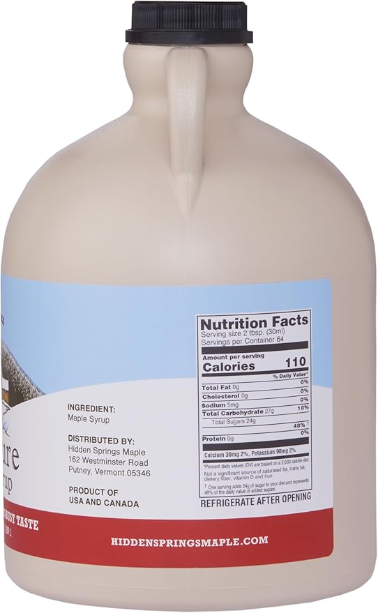 Hidden Springs Maple Dark Half Gallon 100% Pure Maple Syrup USA/CAN BPA-free Jug