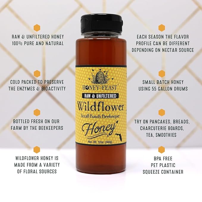 HONEY FEAST Tea Lovers TRIO Raw Honey Gift Box | Lemon Lavender Wildflower | Gift Set of three 12oz jars