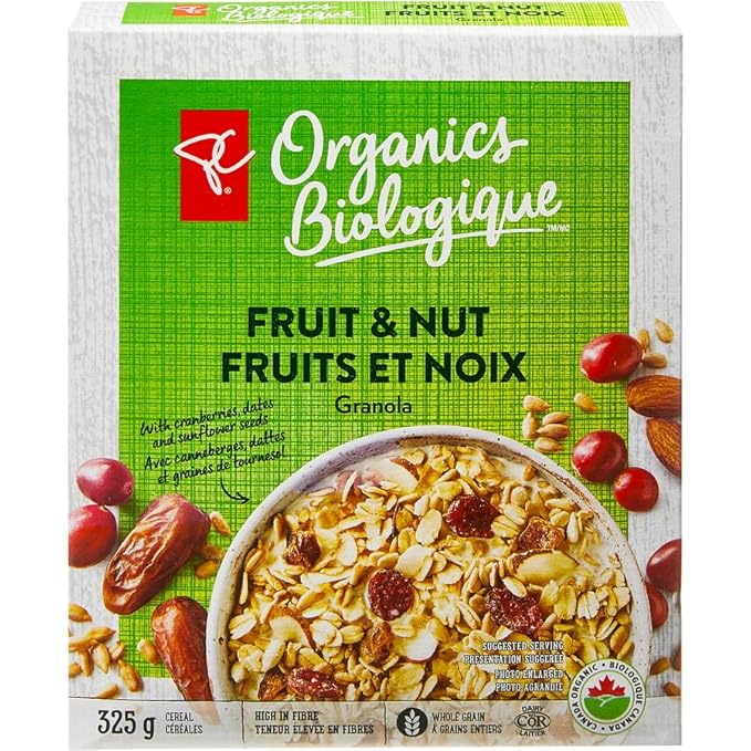 President's Choice Organics Fruit &amp Nut Granola 325g/11.3 oz. Box (Imported from Canada)