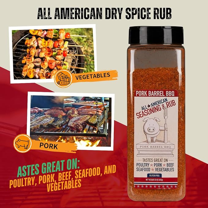 Pork Barrel BBQ All-Purpose BBQ Seasoning &amp Rub | Sugar-Free Gluten-Free MSG-Free | All American BBQ Seasoning for Chicken Beef &amp Pork – 22oz Jar