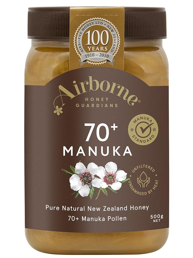 Airborne Manuka Honey Monofloral 70+ 100% Pure New Zealand Honey. Certified. Guaranteed. RAW. Non-GMO (17.85 oz)
