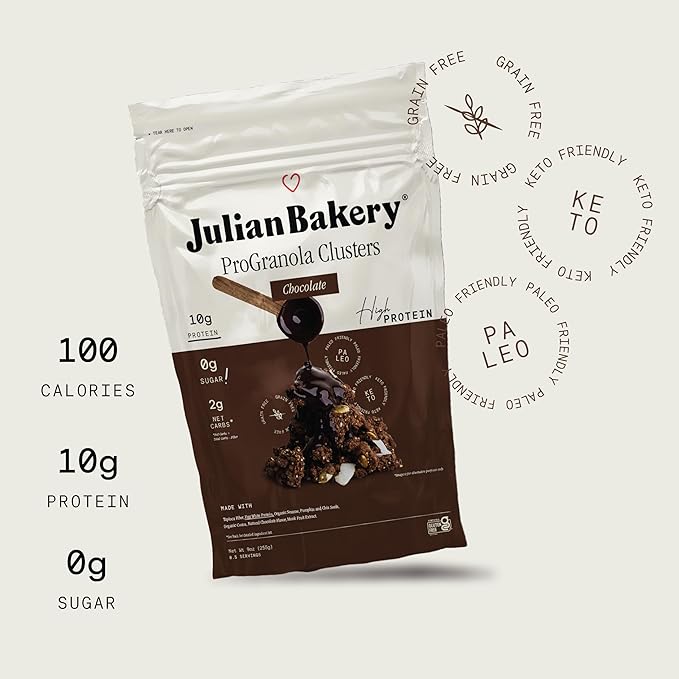 Julian Bakery® ProGranola® Cereal | Chocolate | 10g Protein | 11g Fiber | Paleo | 2 Net Carbs | Gluten-Free | Grain-Free | High Protein &amp High Fiber | 9oz (3 PACK)