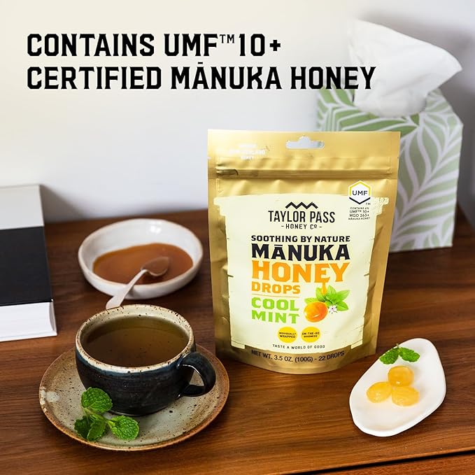 Taylor Pass Mānuka Honey Drops Bundle UMF™ 10+ Cool Mint &amp Zesty Lemon Lozenges | Natural Soothing On-The-Go | 2 Packs 22 Drops Each | Made in New Zealand