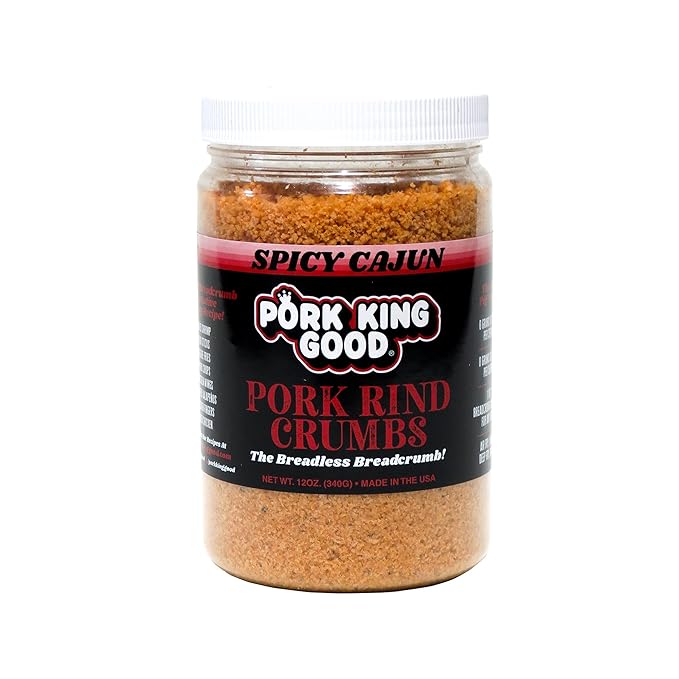Pork King Good - Pork Rind Breadcrumbs - 2 Pack! Keto Friendly Paleo Gluten-Free Sugar Free Zero Carb Panko Substitute (Two 12 Oz Jars) (Spicy Cajun 2 Pack)